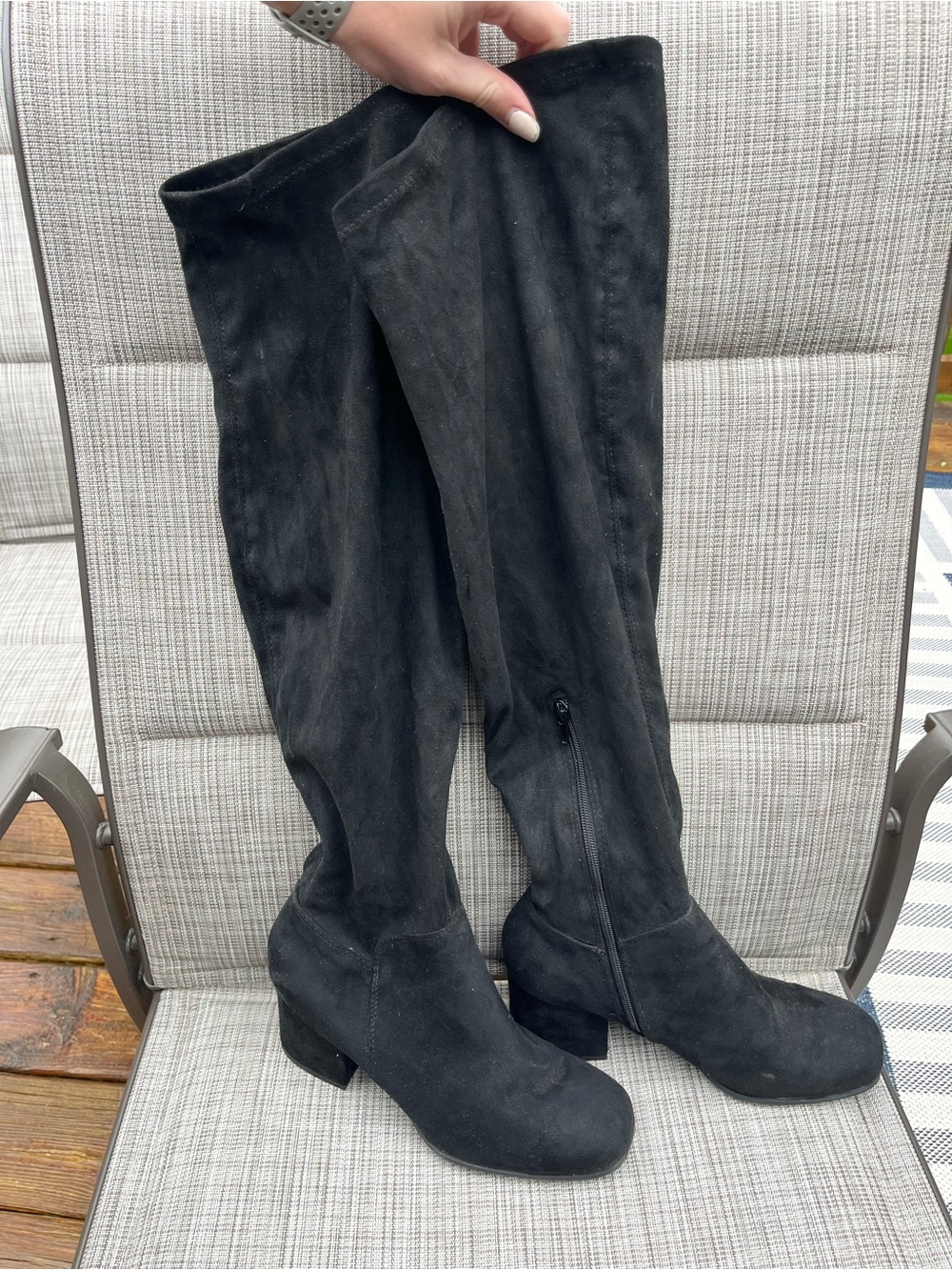 Christian Siriano Samiya Over the Knee Block Heel Boots Women's Size 9W Black
